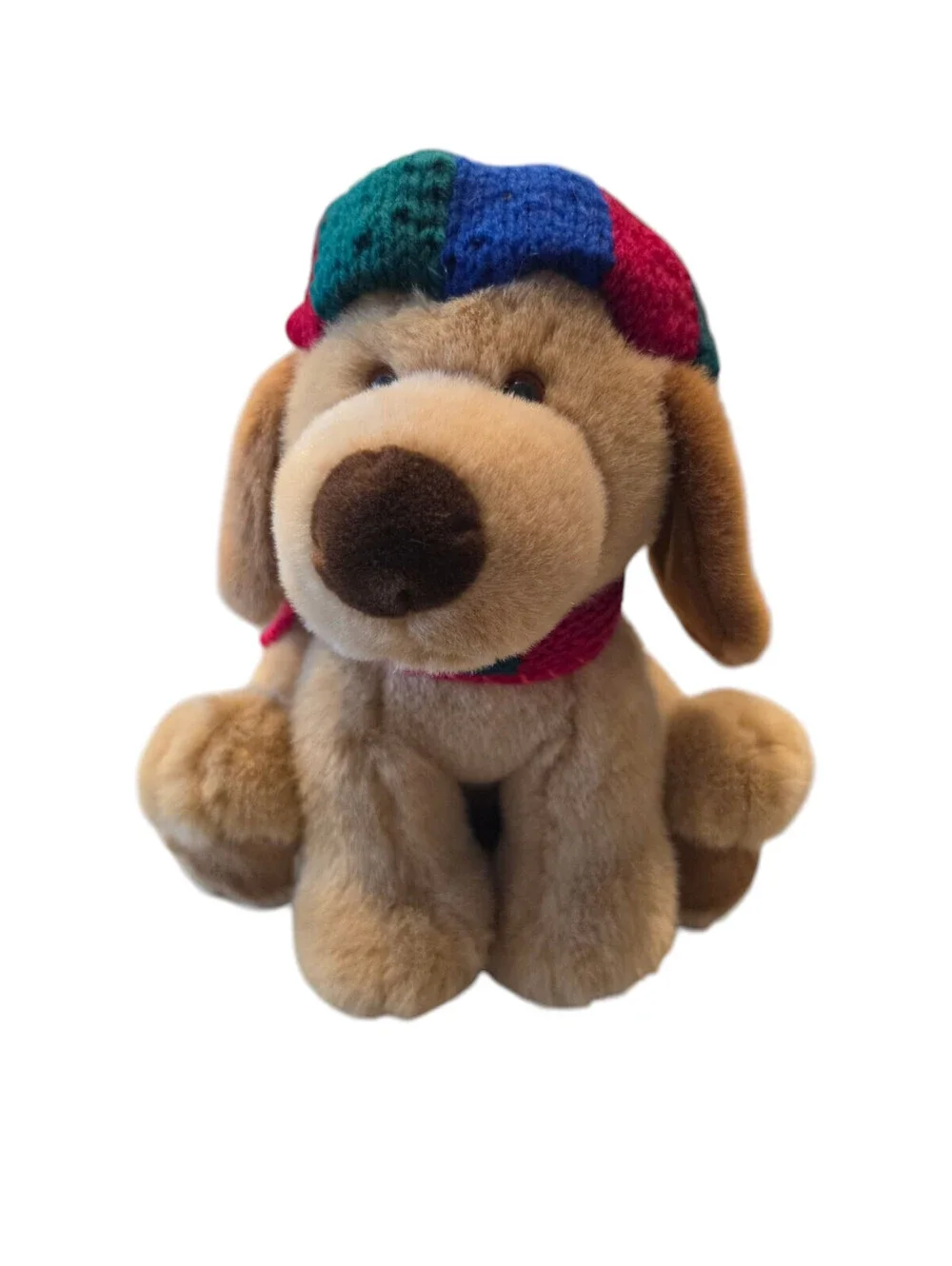 Vintage Gund Plush Stuffed Animal Dog Christmas Scarf Beige Brown RARE